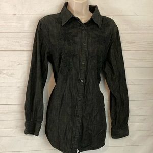 Lauren Ralph Lauren Size 1X Ladies Black Floral Embroidered Button Down Shirt